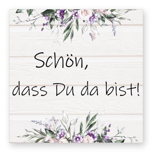 50 adesivi SCHÖN, DASS DU DA BIST! - Fiori Quadrato 4 x 4 cm Occasioni speciali, Fiori, Paper-Media