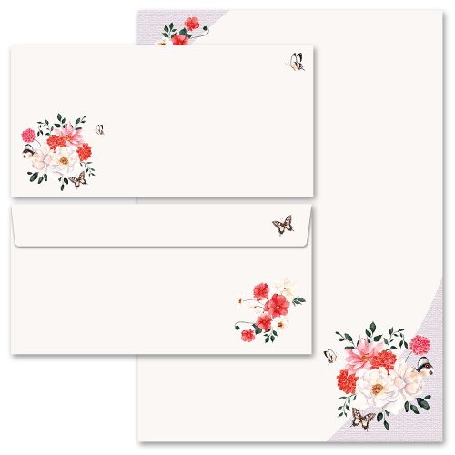 40-pc. Complete Motif Letter Paper-Set IN THE GARDEN Flowers & Petals, Love Letter, Paper-Media