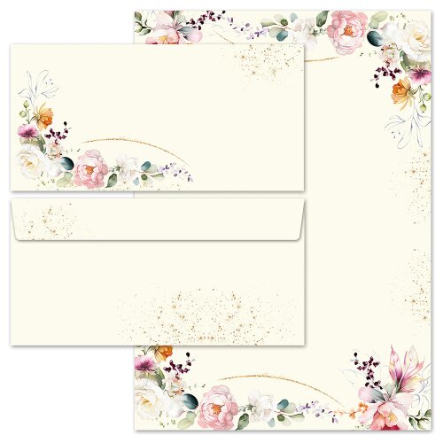 20-pc. Complete Motif Letter Paper-Set TROPICAL FLOWERS Flowers & Petals, Stationery with envelope, Paper-Media