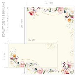 Briefpapier Set TROPISCHE BLUMEN - 20-tlg. DL (ohne Fenster)